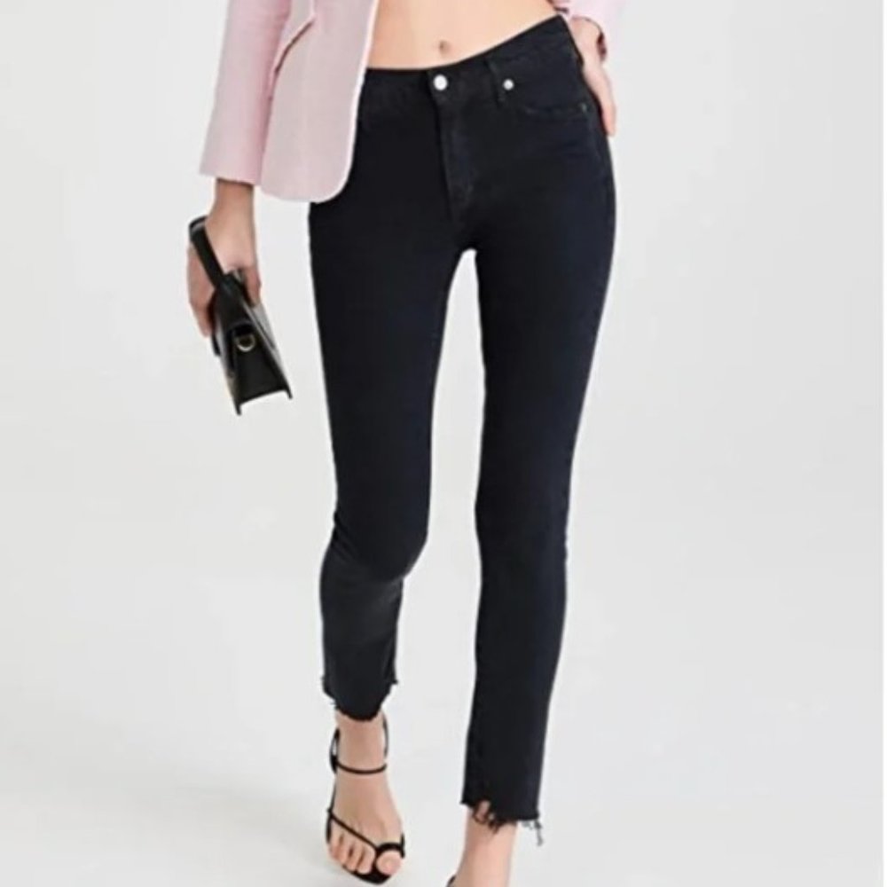Agolde Toni mid rise straight leg slim distressed raw‎ hem ankle jeans black 26